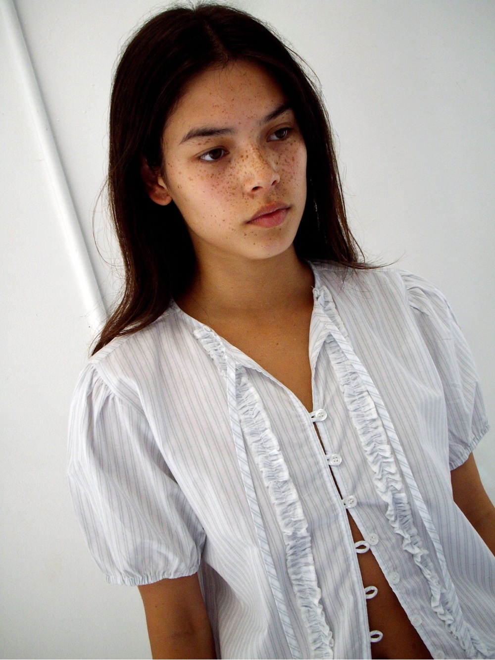 Brand New Deiji Studios Double Frill Top in Sage Stripe